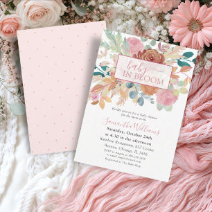 Invitation Baby In Bloom Terracotta & Rose Floral Aquarelle