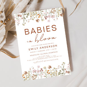 Invitation Baby in Bloom Twins Baby shower Fleur sauvage