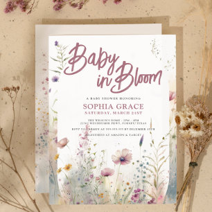Invitation Baby in Bloom Whimsical Fleur sauvage Baby shower