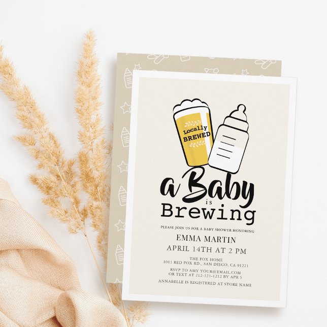 Invitation Baby is Brewing Beer Baby Bottle Beige Baby Shower (Créateur téléchargé)
