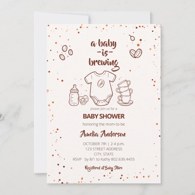 Invitation Baby Is Brewing Coffee Bean Baby Shower (Devant)
