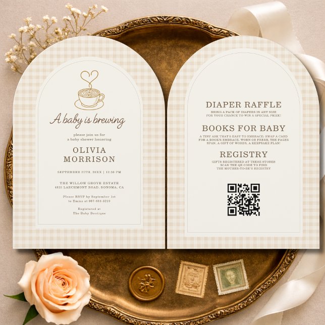 Invitation Baby is Brewing Coffee QR Code Baby Shower (Créateur téléchargé)