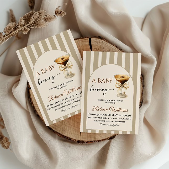 Invitation Baby is Brewing Coffee Theme Beige Bow Baby Shower (Créateur téléchargé)