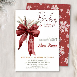 Invitation Baby It’s Cold Outside Élégant Ruban Rouge Baby Sh