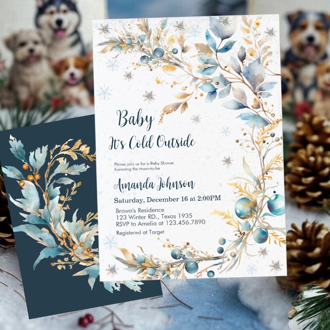 Invitation Baby It's Cold Outside Baby Shower Navy Gold (Créateur téléchargé)