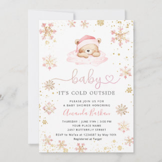 Invitation Baby It's Cold Outside Boho Pink girl Baby Shower 