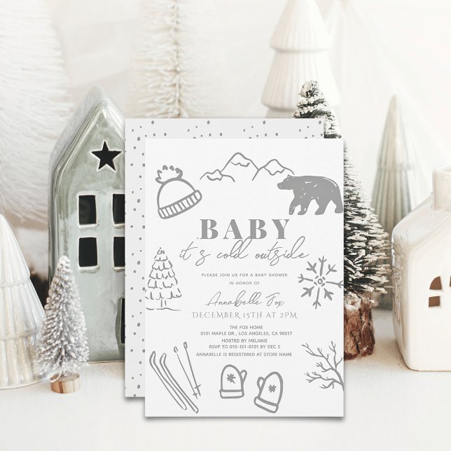 Invitation Baby It's Cold Outside Grey Baby shower (Créateur téléchargé)