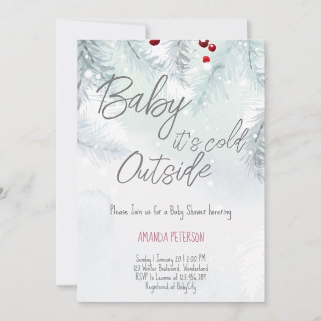 Invitation Baby It's Cold Outside pastel pine décorations (Devant)