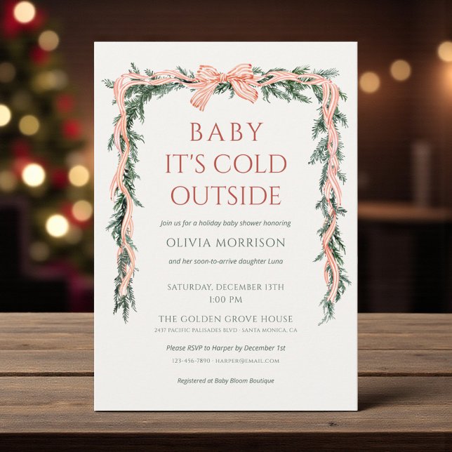Invitation Baby It's Cold Outside Red Bow Baby Shower (Créateur téléchargé)