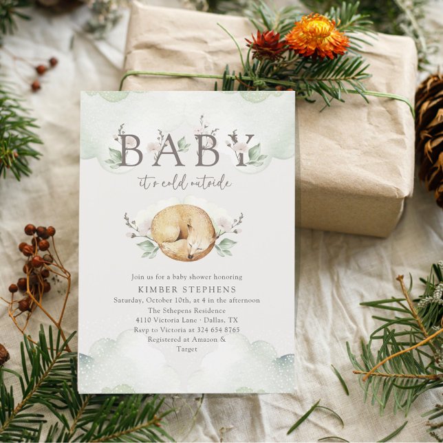 Invitation Baby Its Cold Outside Winter Baby Shower Cute Fox (Créateur téléchargé)
