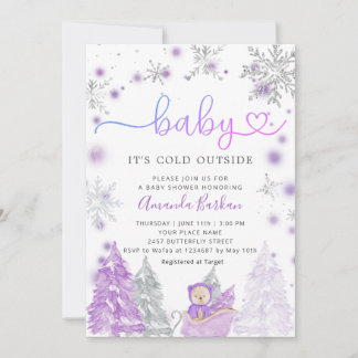 Invitation Baby Its Cold Outside Winter Baby Shower Purple