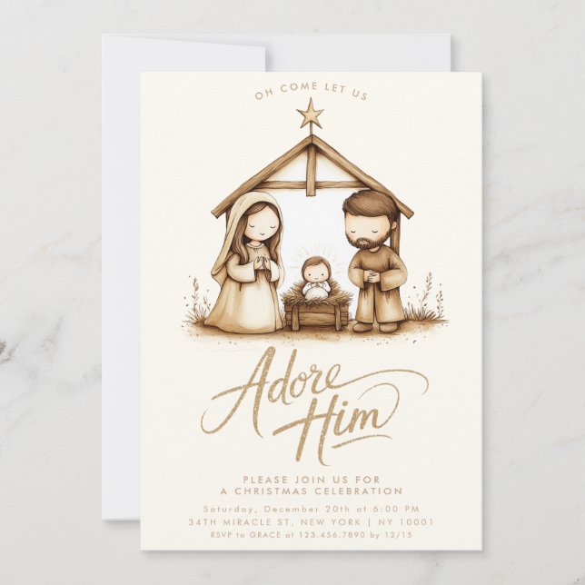 Invitation Baby Jesus Nativité Manger Noël religieux (Devant)