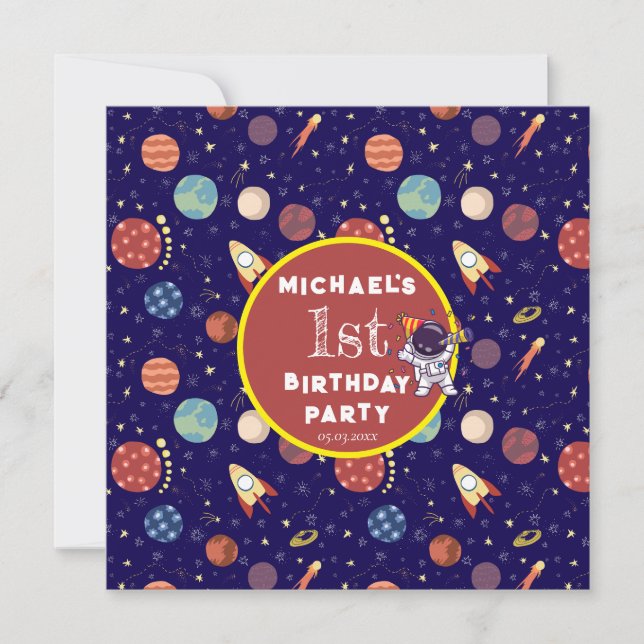 Invitation Baby Kids Astronaut Space N'importe quel âge fête  (Devant)