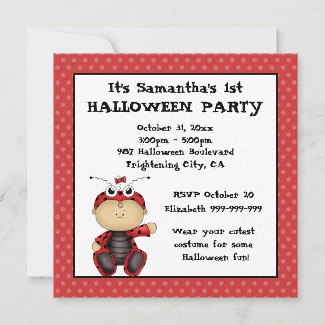 Invitation Baby Ladybug Premier parti d'Halloween (Devant)