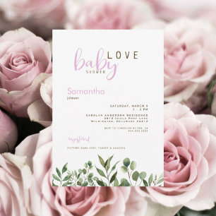 Invitation Baby Love Botanical Rose Baby Girl Douche