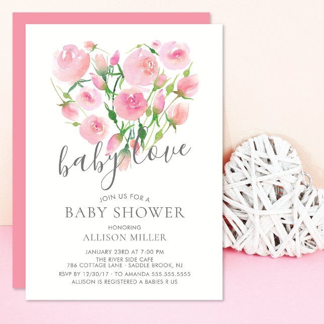 Invitation Baby Love Floral Heart Girl Baby shower (Créateur téléchargé)