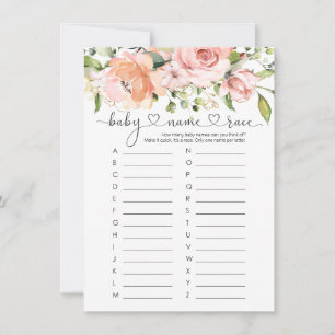 Invitation Baby Name Race Jeu, Floral Rose Baby shower Jeu