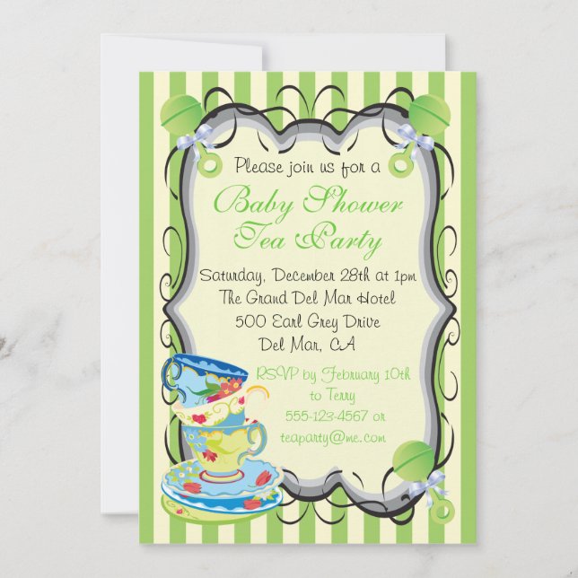 Invitation Baby Neutre Douche Victorienne Tea Party Invitatio (Devant)