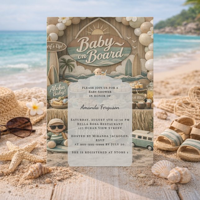 Invitation Baby on Board retro beach Baby Shower (Créateur téléchargé)