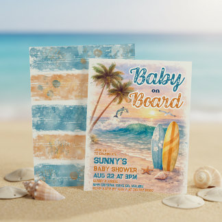 Invitation Baby on Board Retro Surf Beach Baby Shower