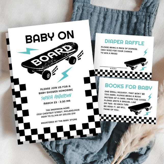 Invitation Baby on Board Skateboard Baby shower (Créateur téléchargé)