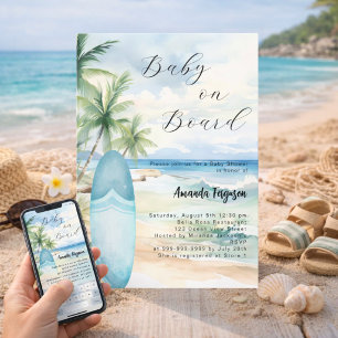 Invitation Baby on Board surf bleu garçon plage Baby shower