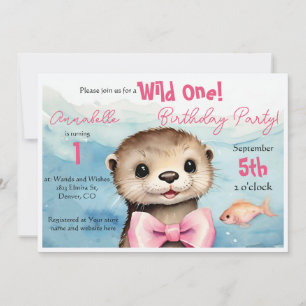 Invitation Baby Otter Wild One Girl Anniversaire