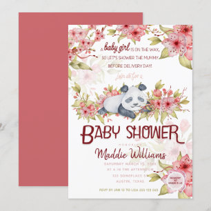 Invitation Baby Panda Rose Endormi Fête de Naissance