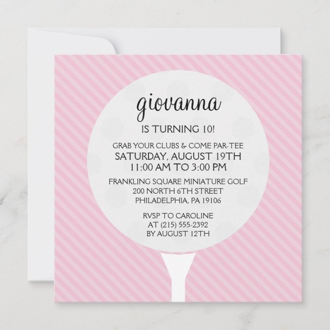 Invitation Baby Pink Golf Ball Miniature Golf Anniversaire (Devant)