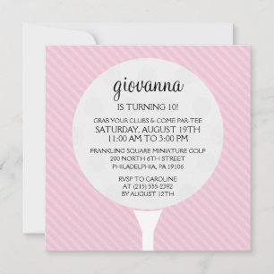 Invitation Baby Pink Golf Ball Miniature Golf Anniversaire