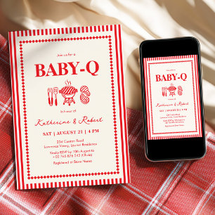 Invitation Baby-Q BBQ Fête de Naissance Rouge 