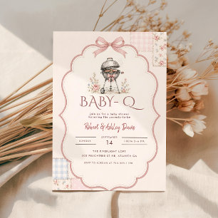 Invitation Baby Q Fête de Naissance à l'eau de rose Ruban Ros