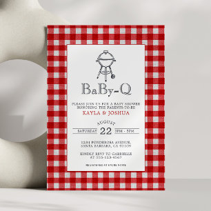 Invitation Baby-Q Gingham Rouge Rustique Fête Prénatale BBQ M
