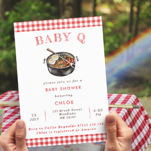 Invitation Baby Q Red Barbeque En vichy Baby shower