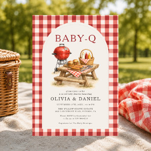 Invitation Baby Q Rouge à Carreaux pour Couple Baby Shower