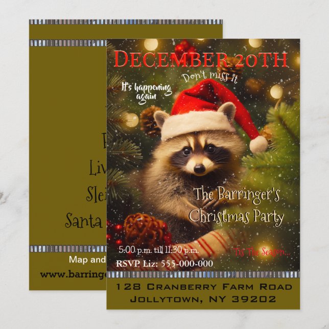 Invitation Baby Raccoon Père Noël's Christmas Party (Devant / Derrière)
