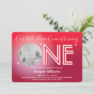 Invitation Baby Red Disco thème premier anniversaire