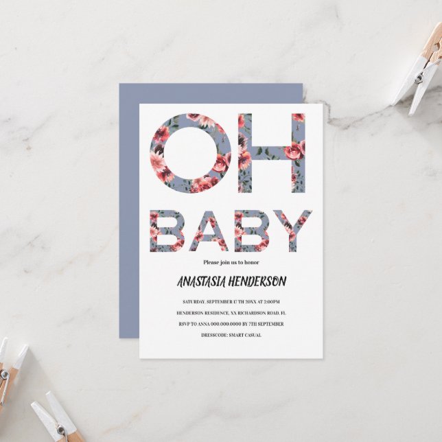 Invitation baby shower. (Devant/Arrière en situation)