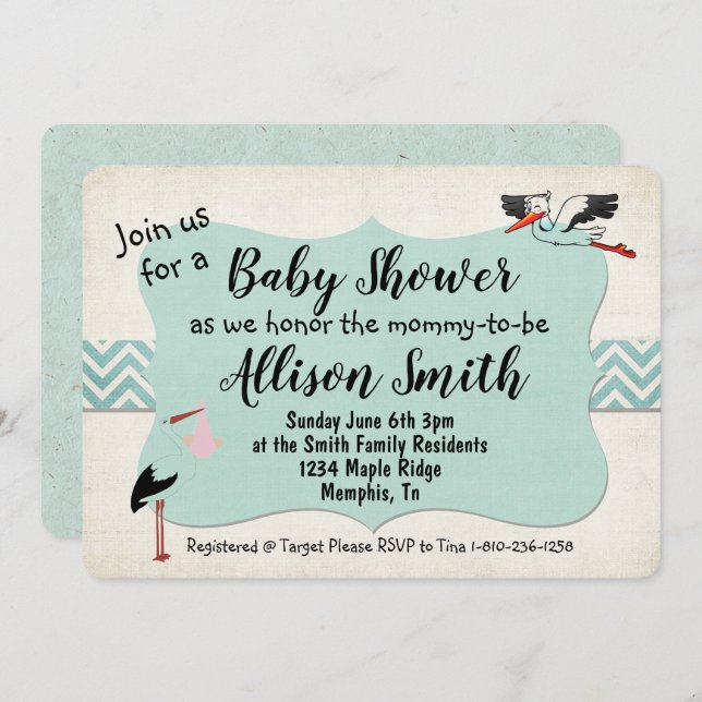 Invitation Baby shower (Devant / Derrière)