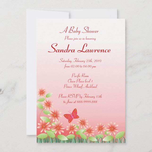 Invitation Baby shower : 004 Daisy & Butterfly (Devant)