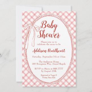 Invitation Baby shower 007 Broderie anglaise rouge à carreaux