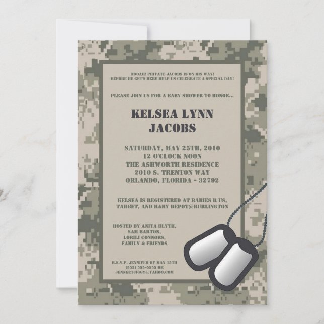 Invitation Baby shower 5x7 ARMÉE Camo ACU Imprimer (Devant)