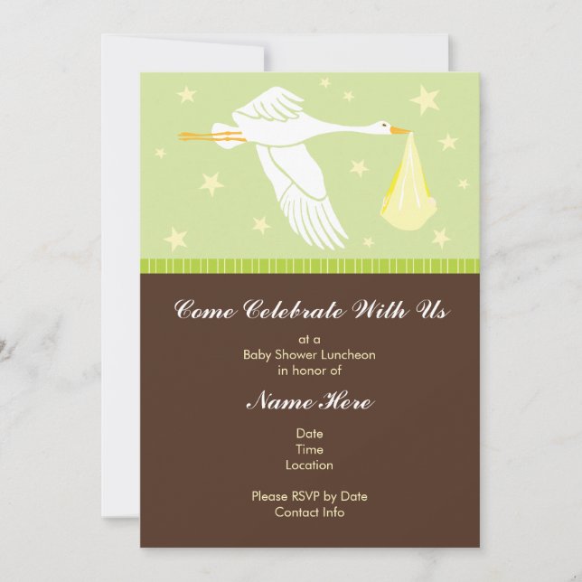 Invitation Baby shower 5x7 - Vert et Brown (Devant)
