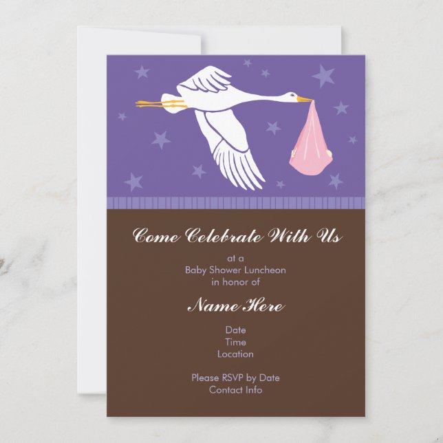 Invitation Baby shower 5x7 - Violet avec Brown (Devant)