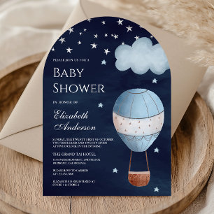 Invitation Baby shower à arc bleu marine à air chaud vintage