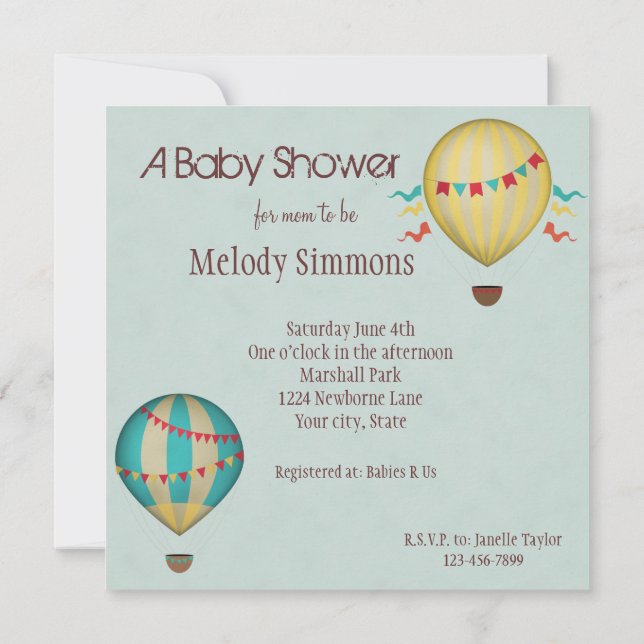 Invitation Baby shower à ballon à air chaud (Dos)