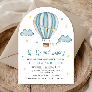 Invitation Baby shower à ballon à air chaud bleu vers le haut