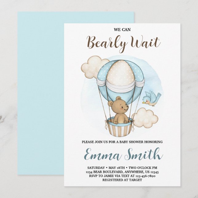 Invitation Baby shower à ballon à air chaud de l'o (Devant / Derrière)
