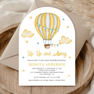Invitation Baby shower à ballon à air chaud jaune vers le hau