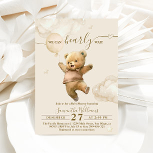 Invitation Baby shower à ballon à air d'attente avant l'ours